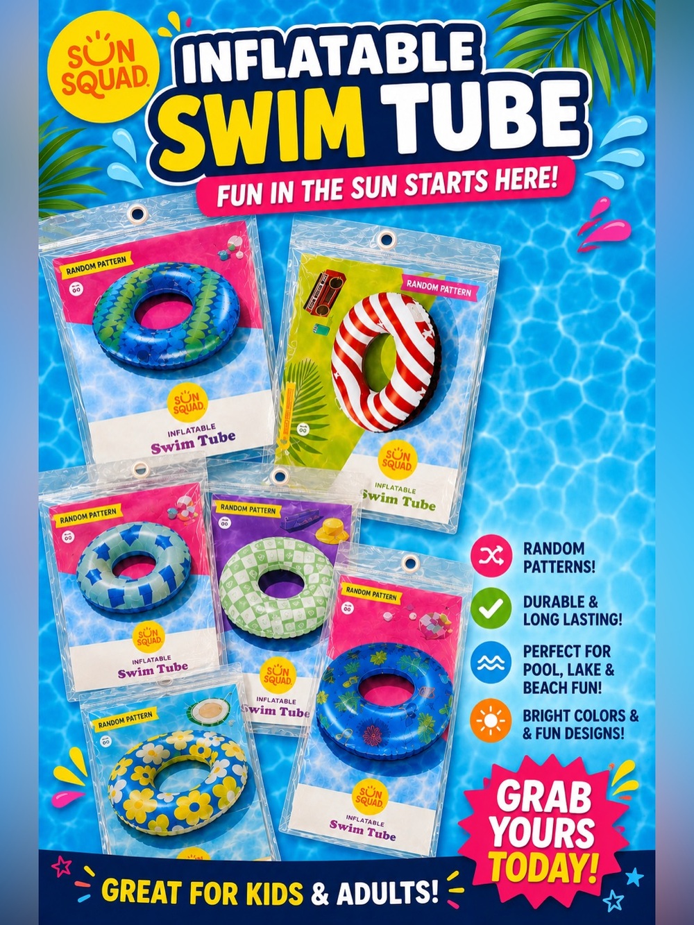 4 for $10 Inflatable Swim Tubes - Random colors
